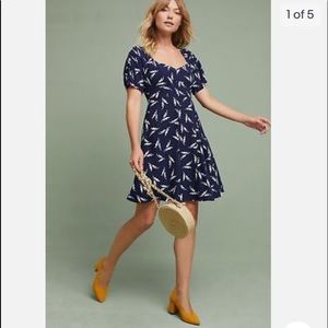 Anthropologie Navy Fern Ruched Dress